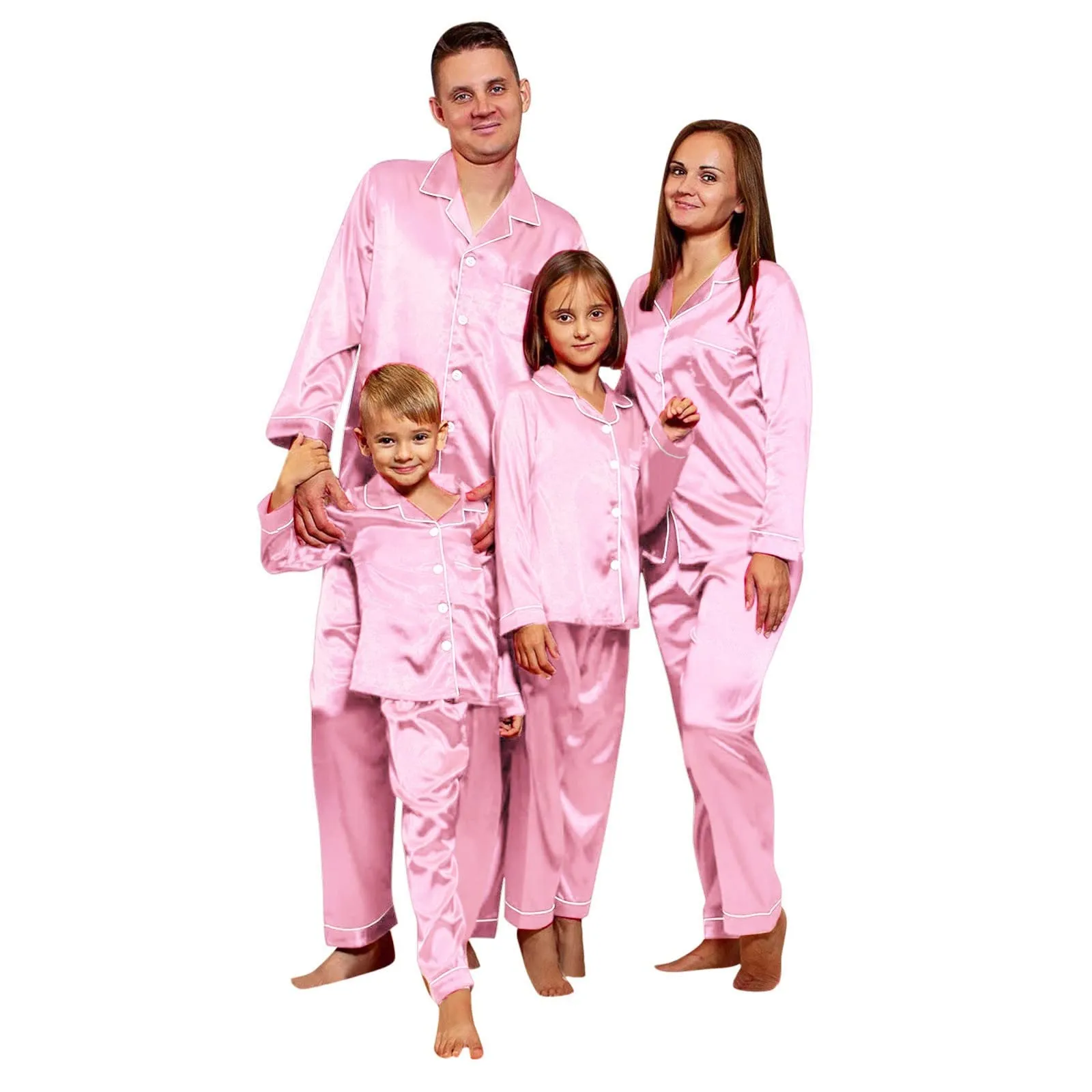 Family Matching Solid Color Silk Pajamas