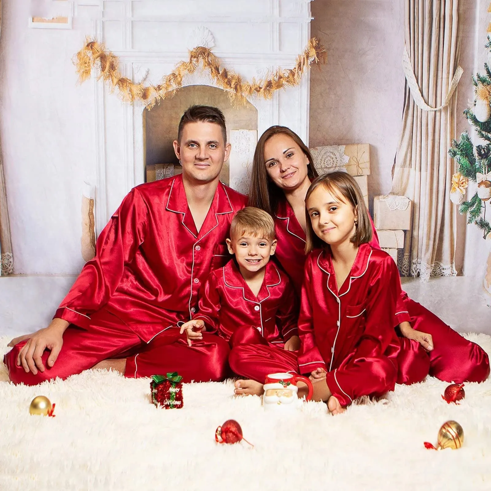 Family Matching Solid Color Silk Pajamas