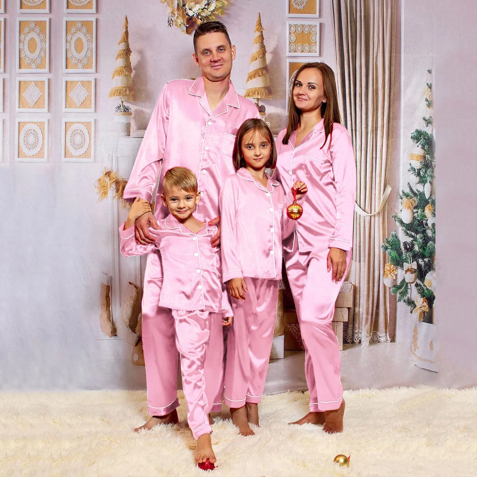 Family Matching Solid Color Silk Pajamas