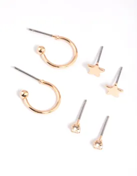 Gold Diamante Star Stud Earring Pack