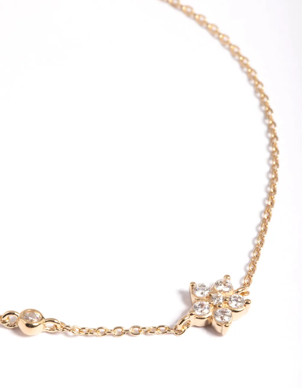 Gold Plated Sterling Silver Cubic Zirconia Flower Bracelet