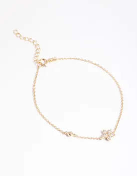 Gold Plated Sterling Silver Cubic Zirconia Flower Bracelet