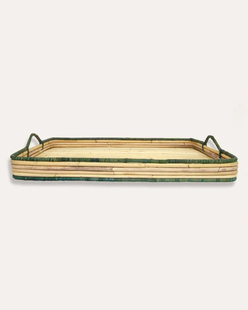 Handwoven Rattan Tray - Green