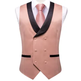 Hi-Tie Rosy Brown Double Breasted Waistcoat Black Shawl Lapel Vest