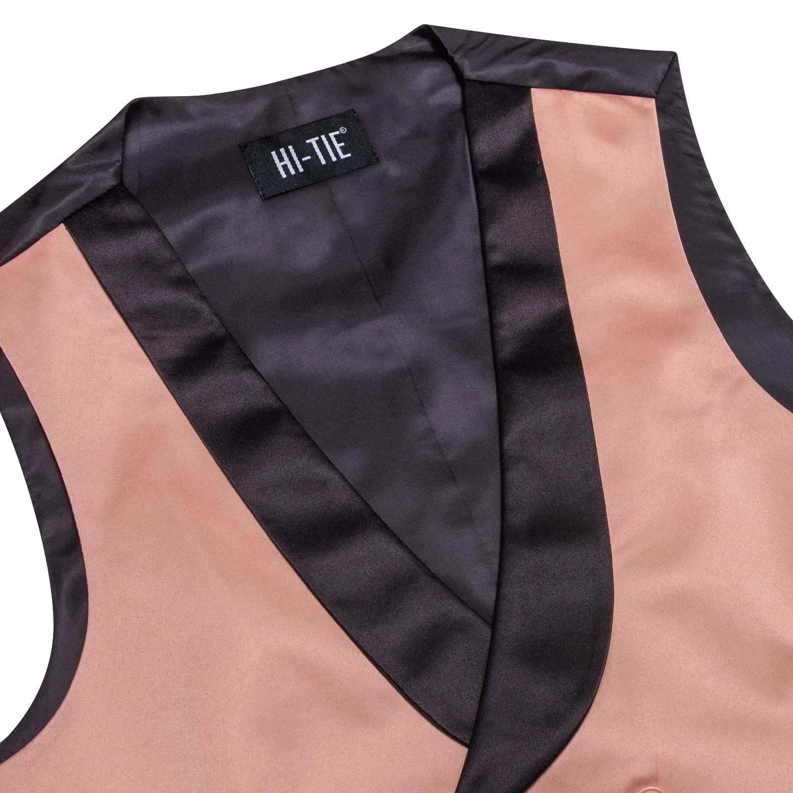 Hi-Tie Rosy Brown Double Breasted Waistcoat Black Shawl Lapel Vest