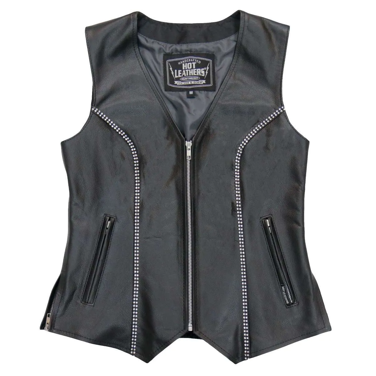 Hot Leathers VSL1016 Ladies 'Rhinestone' Black Leather MC Vest