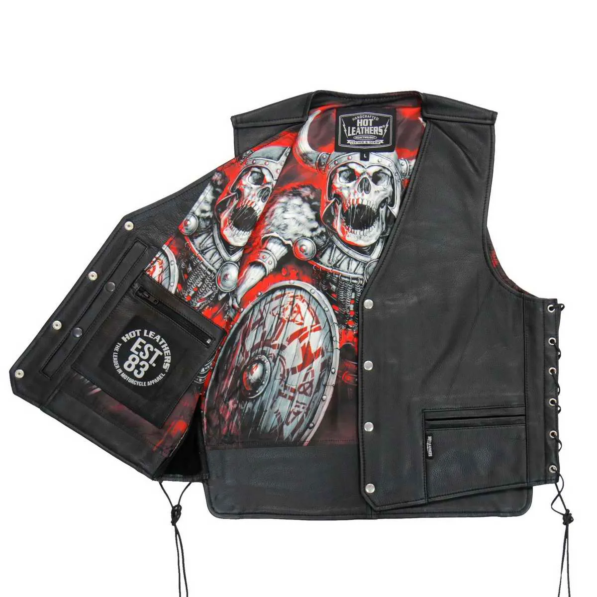 Hot Leathers VSM1064 Men's Black 'Viking Warrior' Conceal and Carry Side Lace Leather Vest