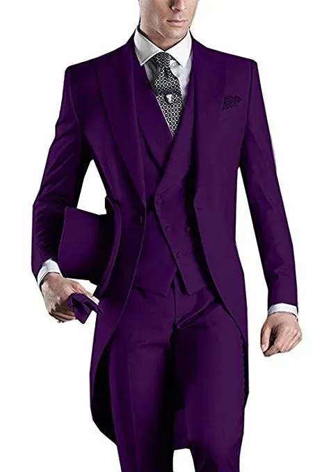 Hot Recommend Dark Grey Tailcoat Groom Tuxedos Morning Style Men Wedding Wear Men Formal Dinner Prom Party Suit(Jacket Pants Tie Vest) 1108