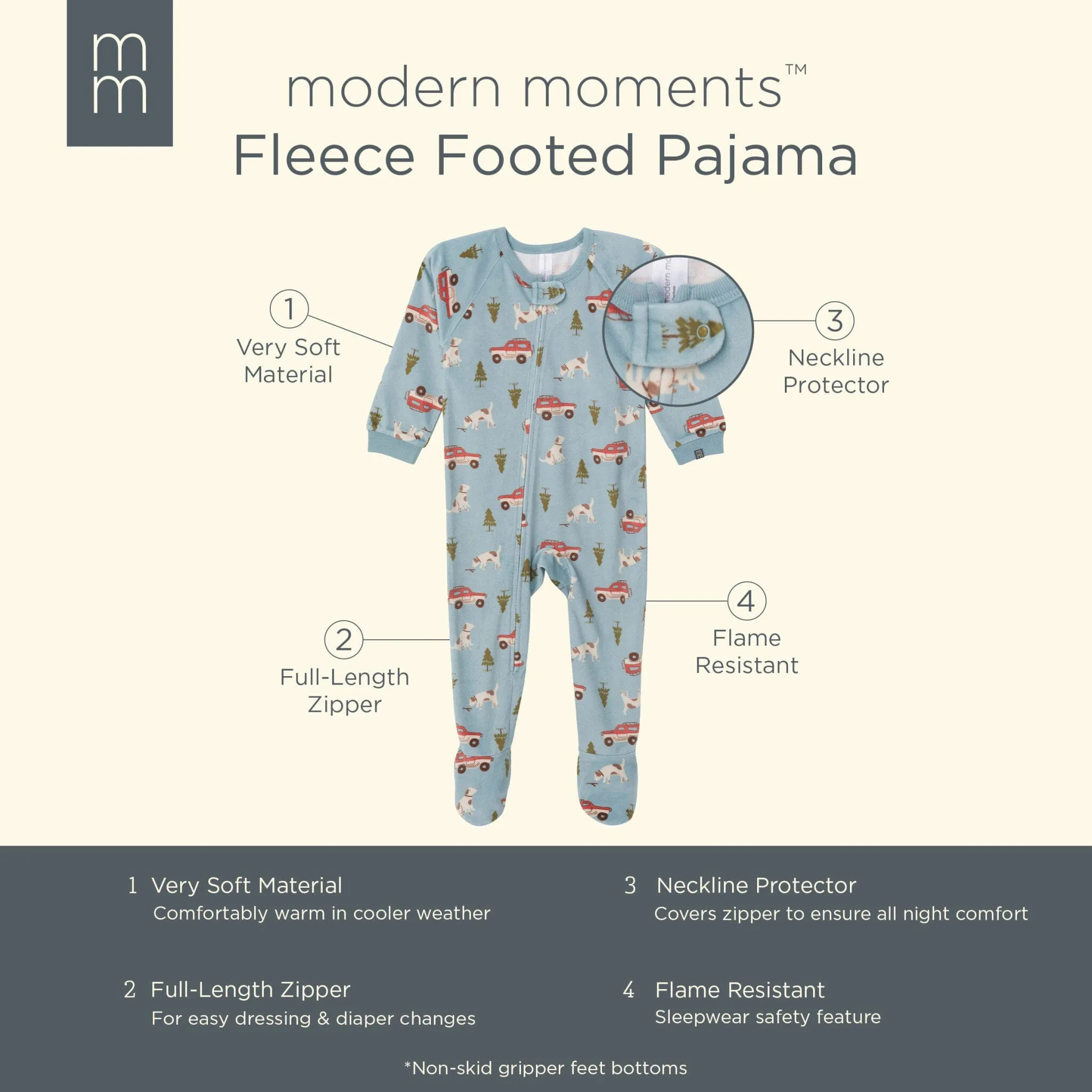 Infant and Toddler Boys Blue Camp Footed Fleece Pajamas