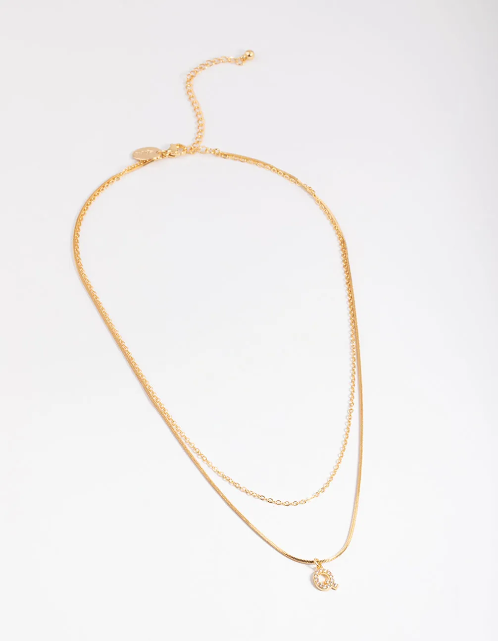 Letter Q Gold Plated Layered Diamante Initial Necklace