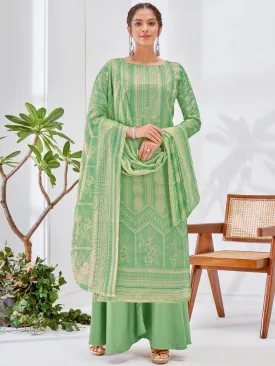 Light Green Printed Cotton Unstitched Suit Material