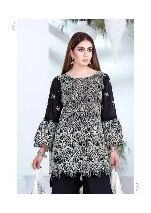 Maria B Style Black Cotton Unstitched Pakistani suits Dress for Women