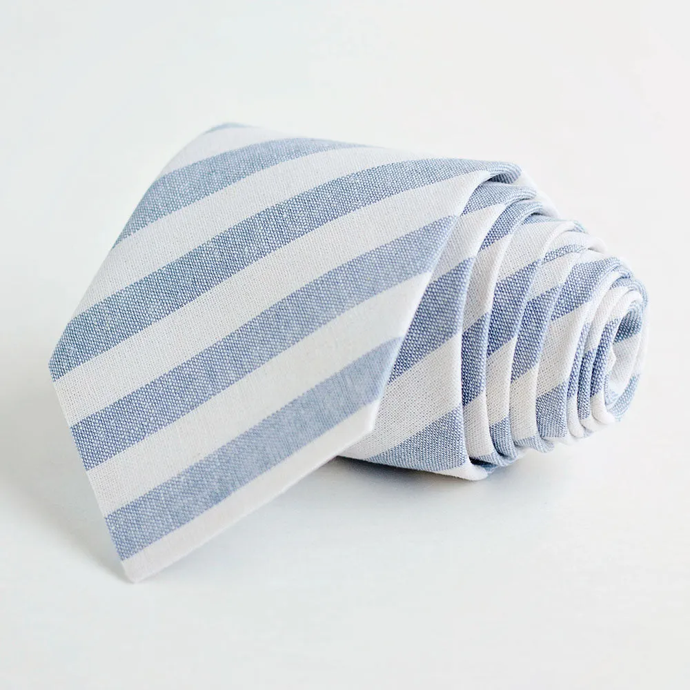 Men's Freestyle Self-Tie Bow Tie / Wide Chambray Linen Stripe