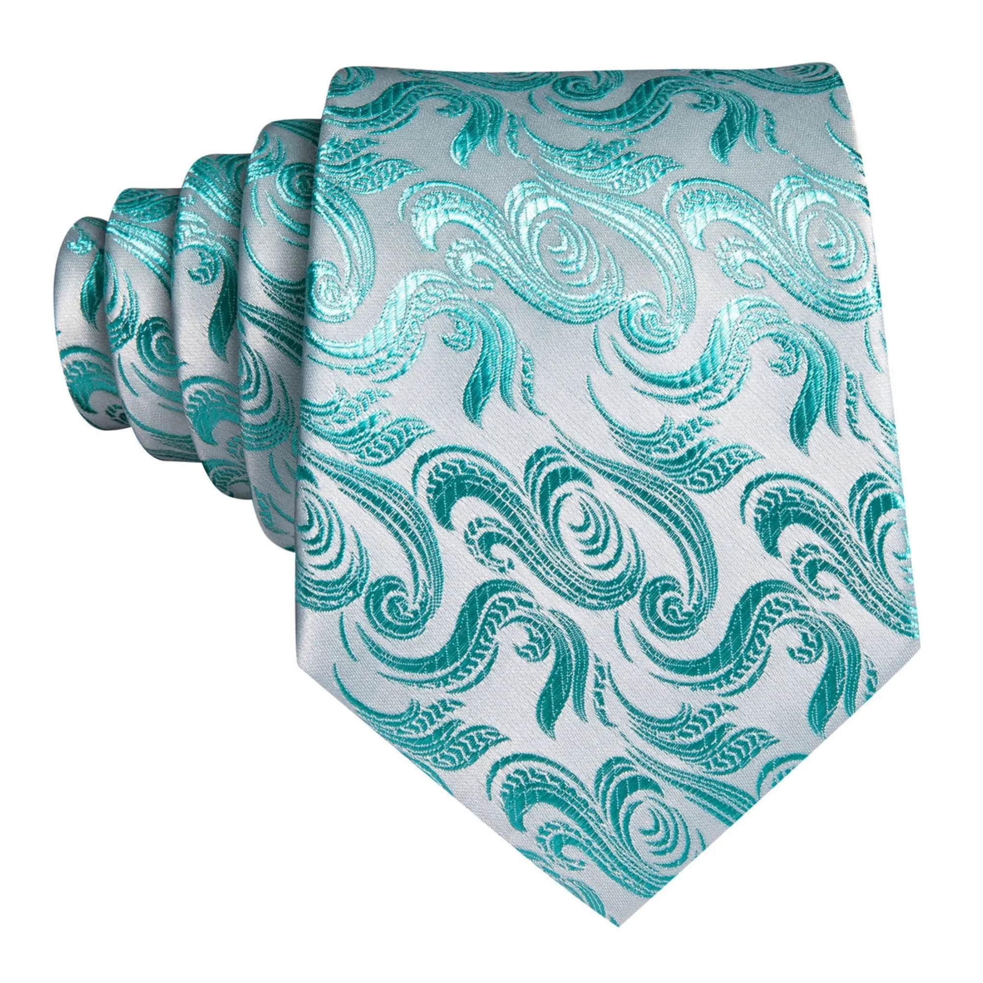 Men's White And Blue Floral 100% Silk Neck Tie With Matching Hanky And Cufflinks Set