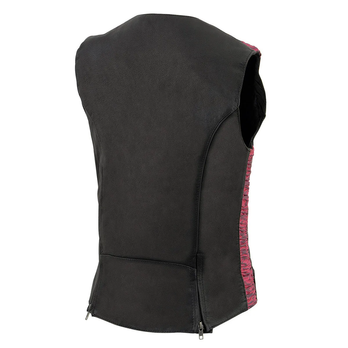 Milwaukee Leather MLL4571 Women's Black and Pink Lightweight Motorcycle Leather Vest w/ Crinkled Leather Design