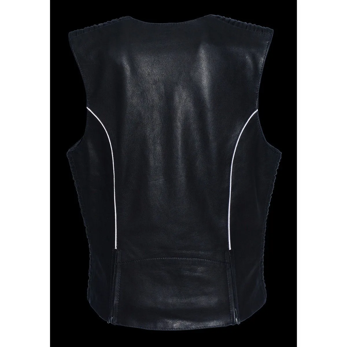 Milwaukee Leather MLL4571 Women's Black Lightweight Motorcycle Leather Vest w/ Crinkled Leather Design