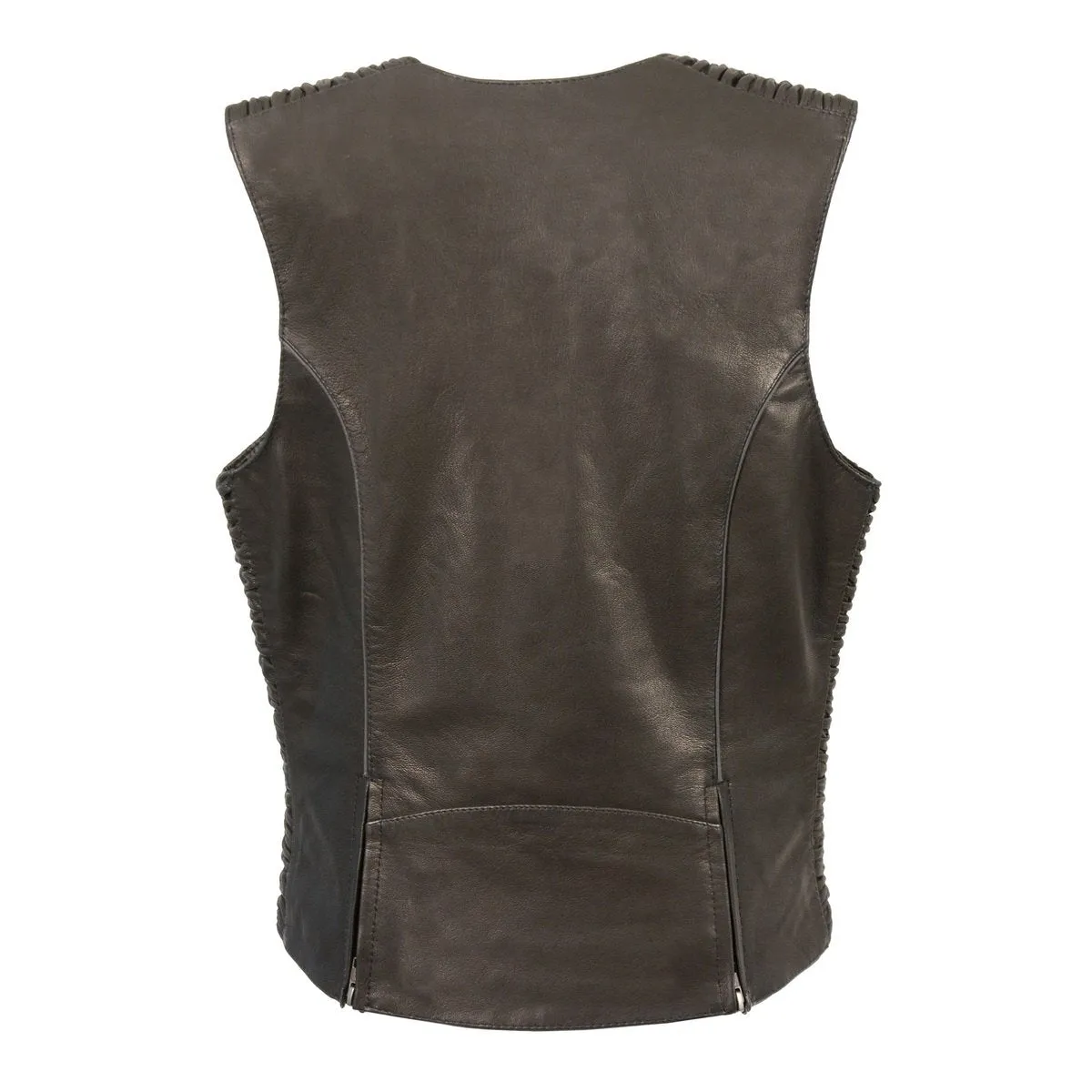 Milwaukee Leather MLL4571 Women's Black Lightweight Motorcycle Leather Vest w/ Crinkled Leather Design