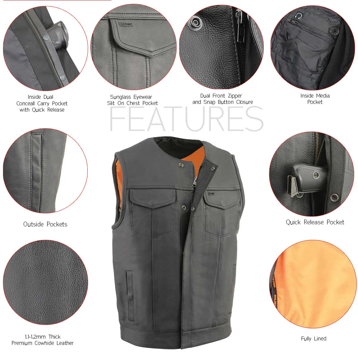 Milwaukee Leather MLM3515 Men's Black Cool-Tec Premium Leather Vest -