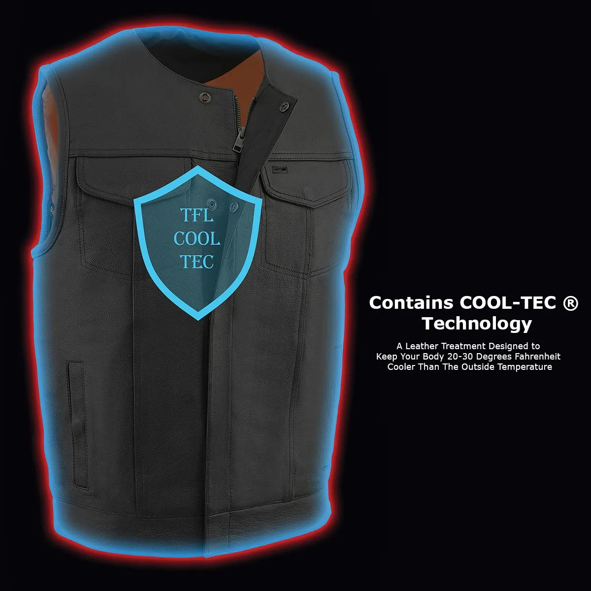 Milwaukee Leather MLM3515 Men's Black Cool-Tec Premium Leather Vest -