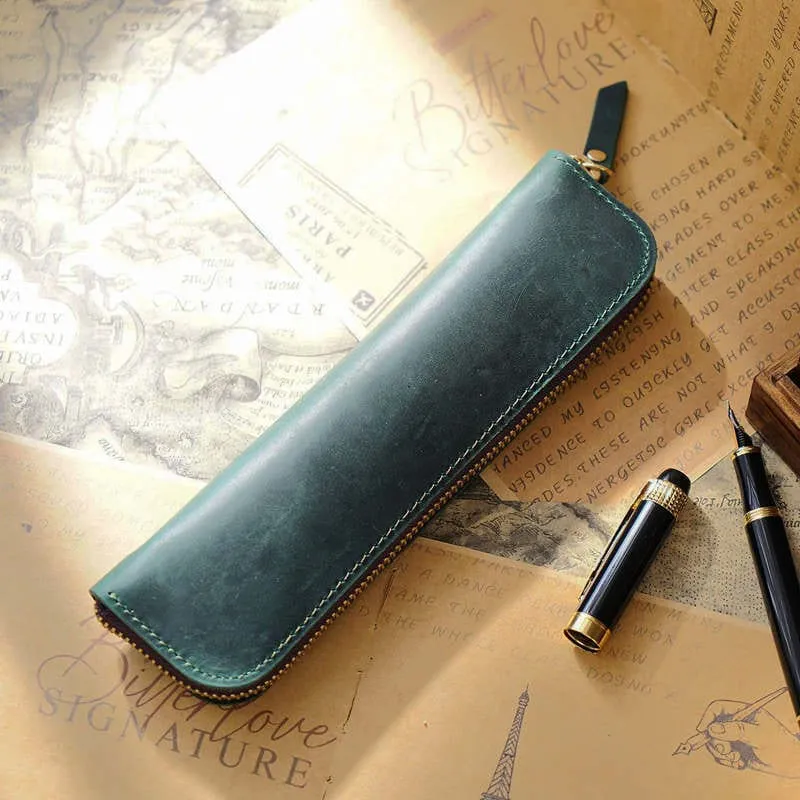 Mini Zippered Leather Pen & Pencil Cases