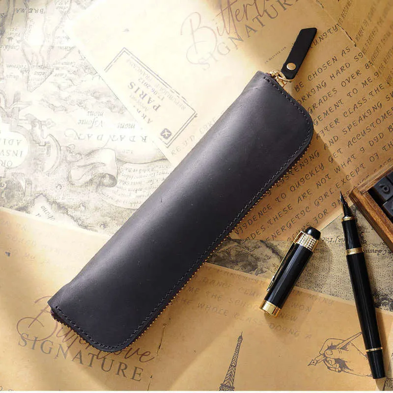 Mini Zippered Leather Pen & Pencil Cases