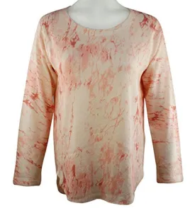 Nally & Millie Coral Tie Dye, Scoop Neck, Long Sleeve Lightweight Knit Top