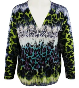 Nally & Millie - Geo Jungle, Geometric Pattern, Long Sleeve, Cardigan Top