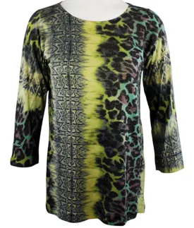 Nally & Millie - Outside Edge, Geometric Pattern, 3/4 Sleeve, Scoop Neck Top