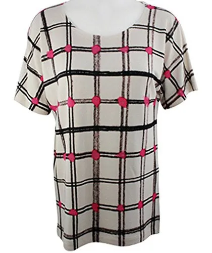 Nally & Millie - Pink Dots, Scoop Neck, Short Sleeve Geometric Print Top