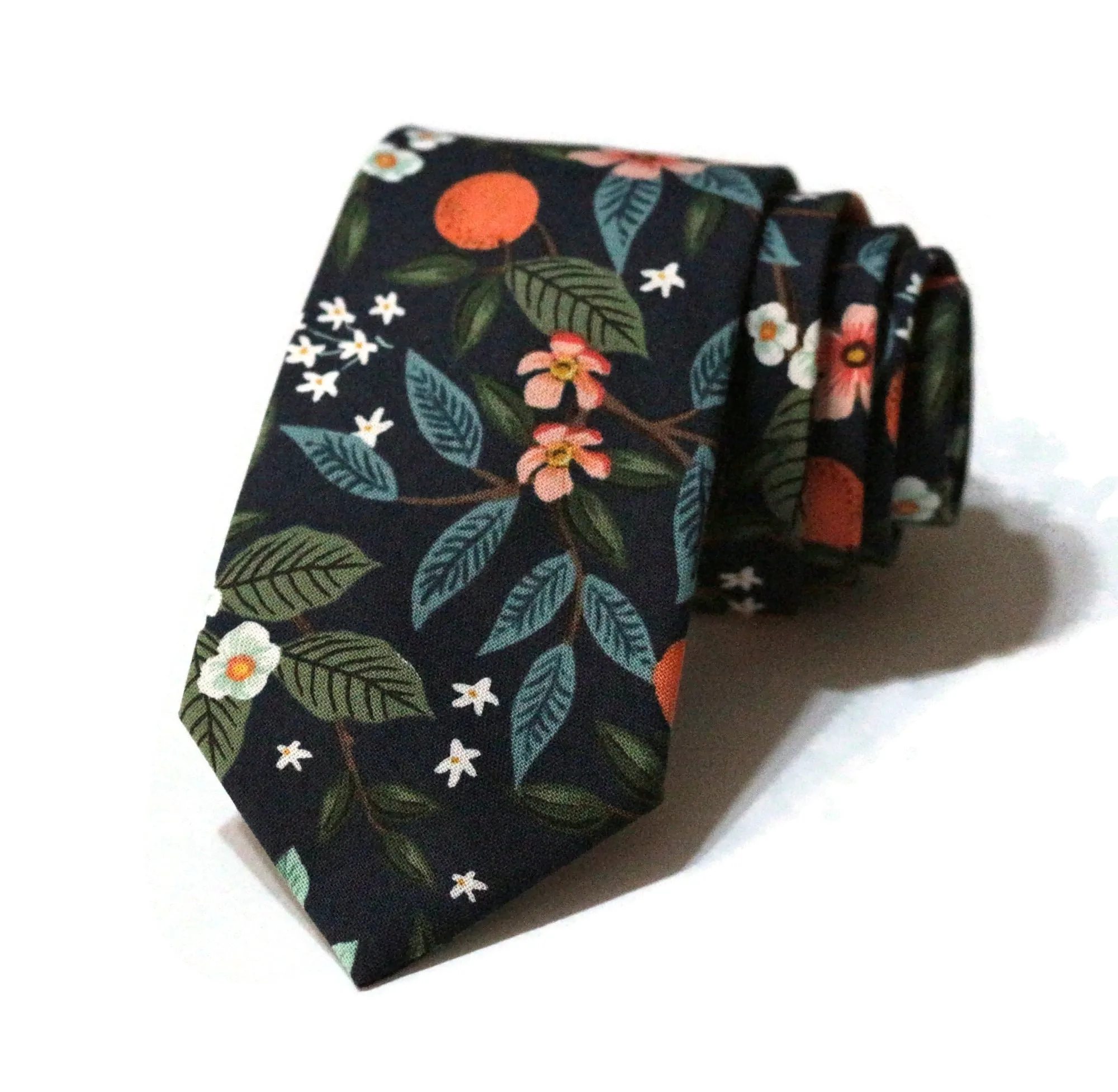 Navy Citrus Grove Floral Necktie