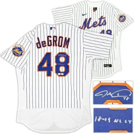 New York Mets Jacob deGrom Autographed White Nike Authentic Jersey Size 44 "18-19 NL CY" Fanatics Holo Stock #218734