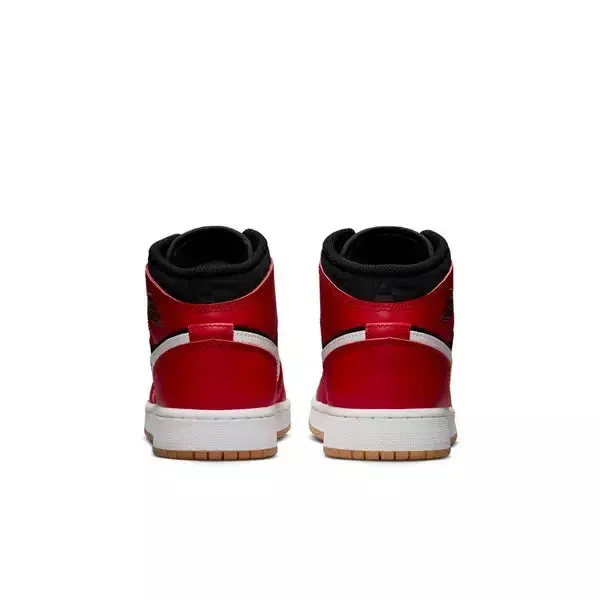 Nike Kid's Air Jordan 1 Mid SE Shoes - Fire Red / Black / Malachite Green / White