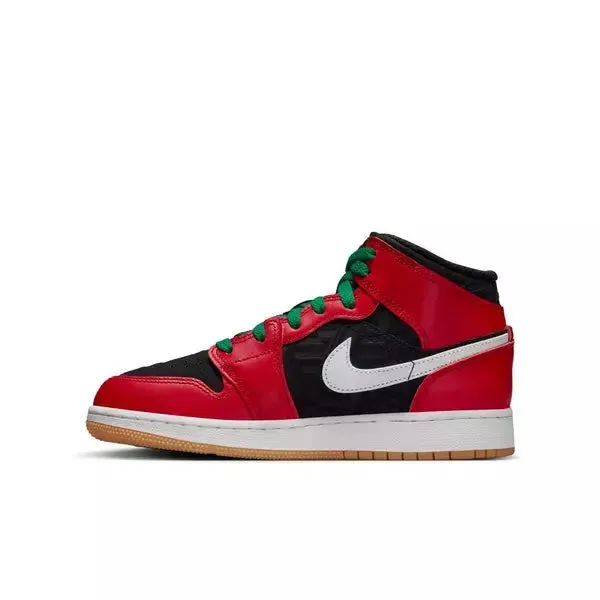 Nike Kid's Air Jordan 1 Mid SE Shoes - Fire Red / Black / Malachite Green / White