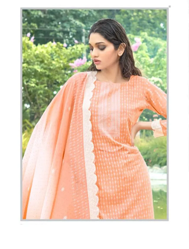 Orange Pure Cotton Printed Unstitched Suit Set