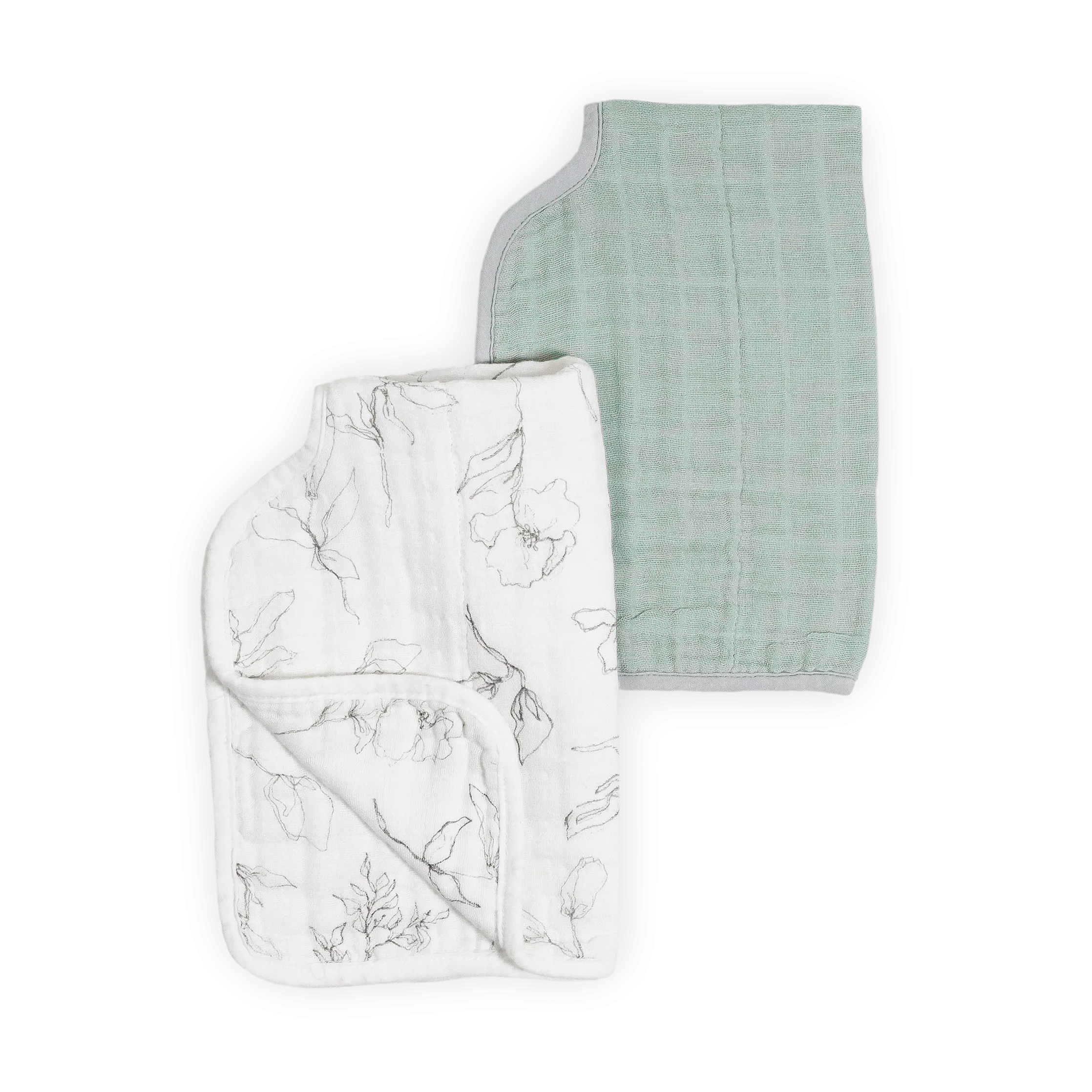 Organic Cotton Muslin Burp Cloth 2 Pack - Pencil Floral   White Sage