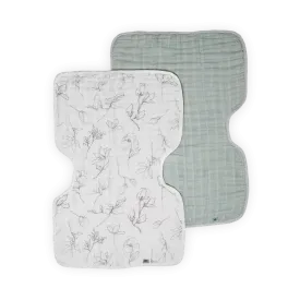 Organic Cotton Muslin Burp Cloth 2 Pack - Pencil Floral   White Sage