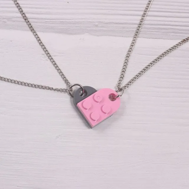 paired necklace legos brick heart pendant necklace for lovers couples cute Friendship Women Men Couple collars bff choker chain