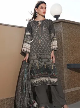 Pakistani Style Unstitched Grey Lawn Cotton Suit Material