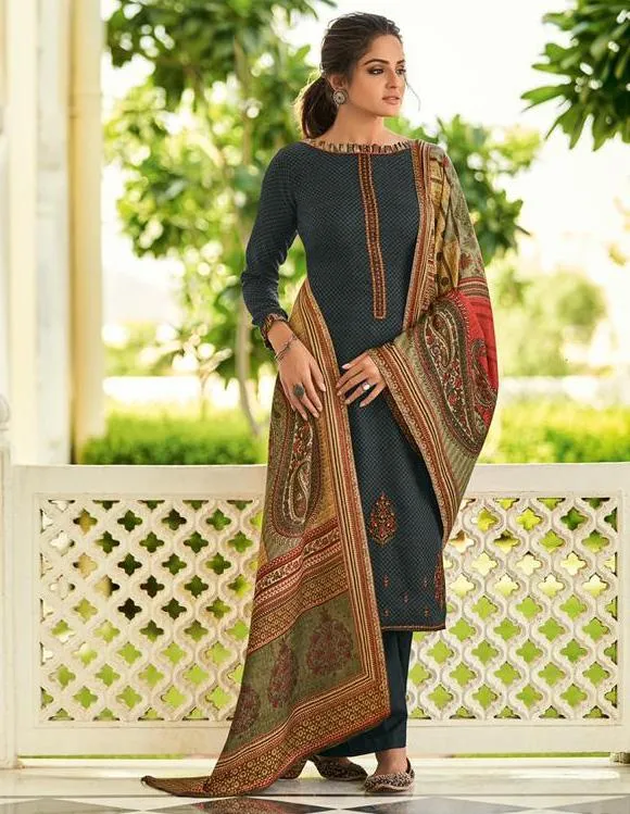 Pashmina Black Salwar suit Dress Material for Woman with Embroidery