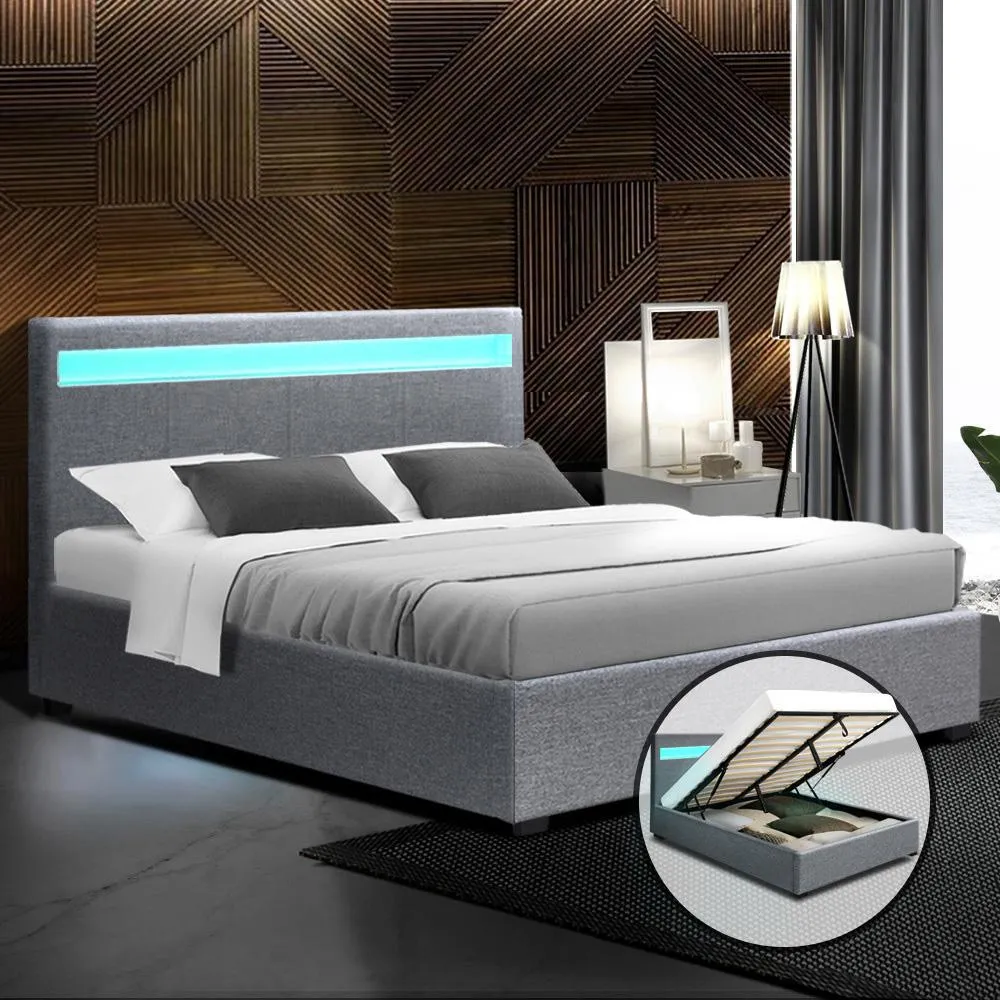 Queen Package | Wanda LED Storage Bed Grey & Bonita Euro Top Mattress (Medium Firm)