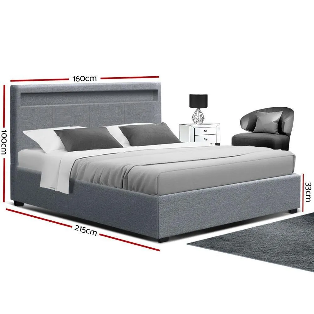 Queen Package | Wanda LED Storage Bed Grey & Bonita Euro Top Mattress (Medium Firm)