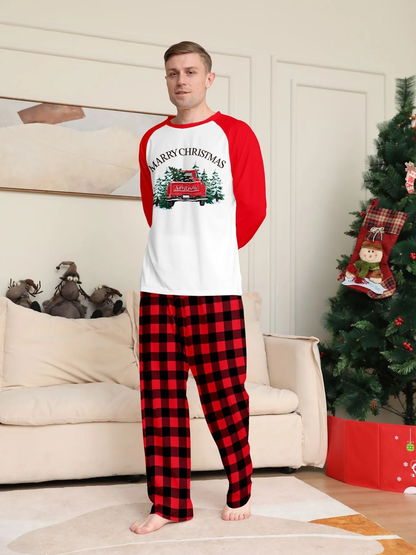 Red Car Printed Family Matching Christmas Pajamas Sets