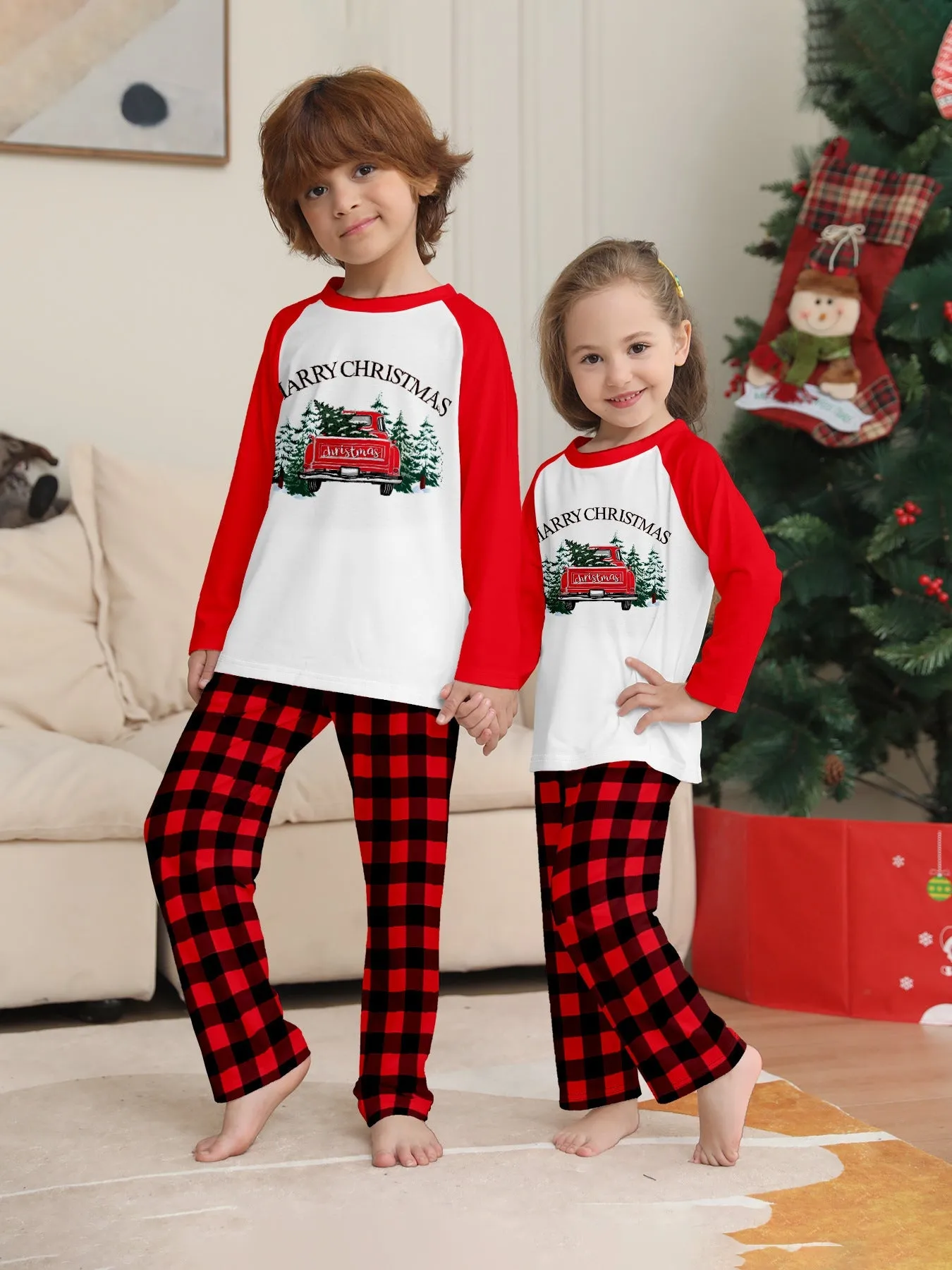 Red Car Printed Family Matching Christmas Pajamas Sets