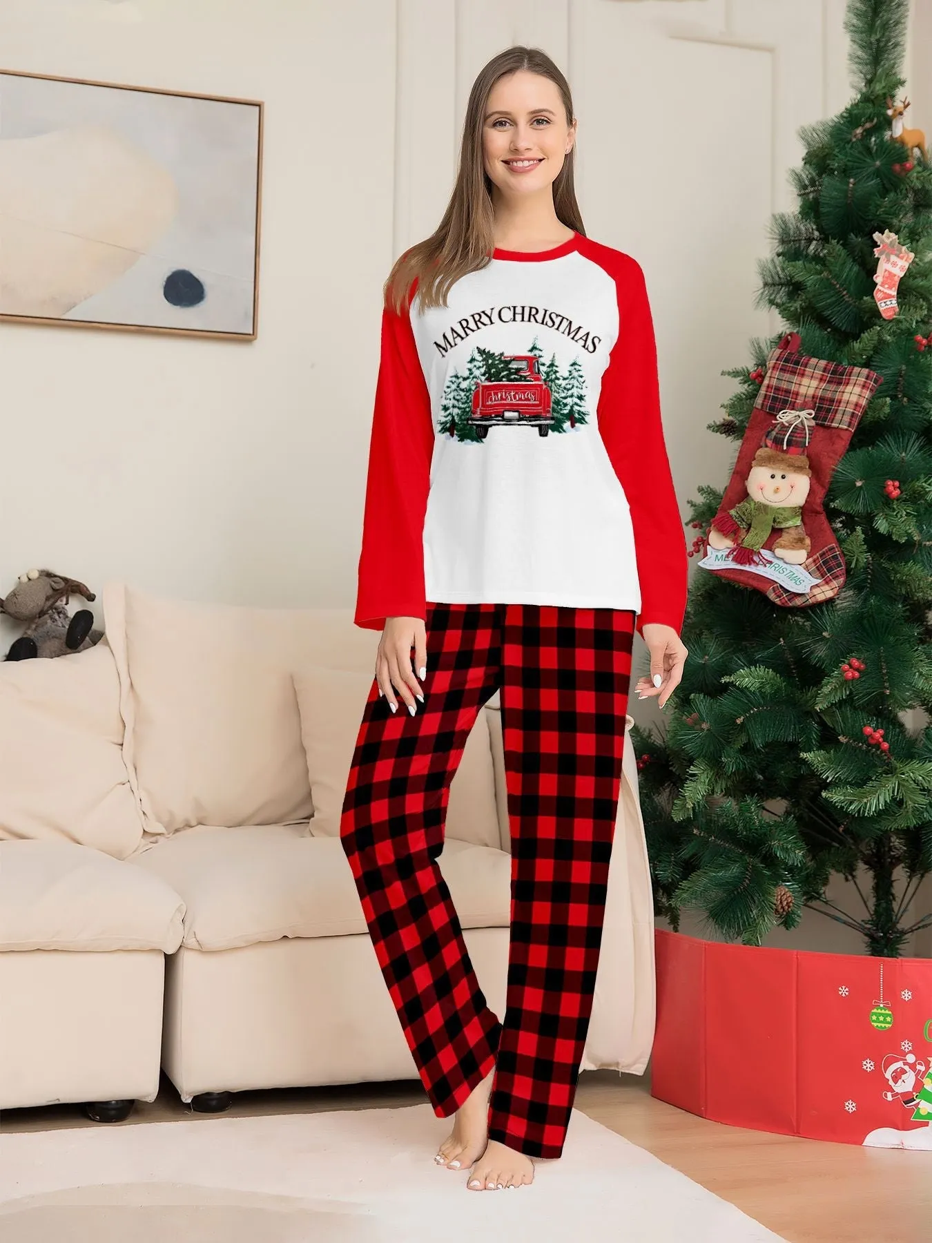 Red Car Printed Family Matching Christmas Pajamas Sets