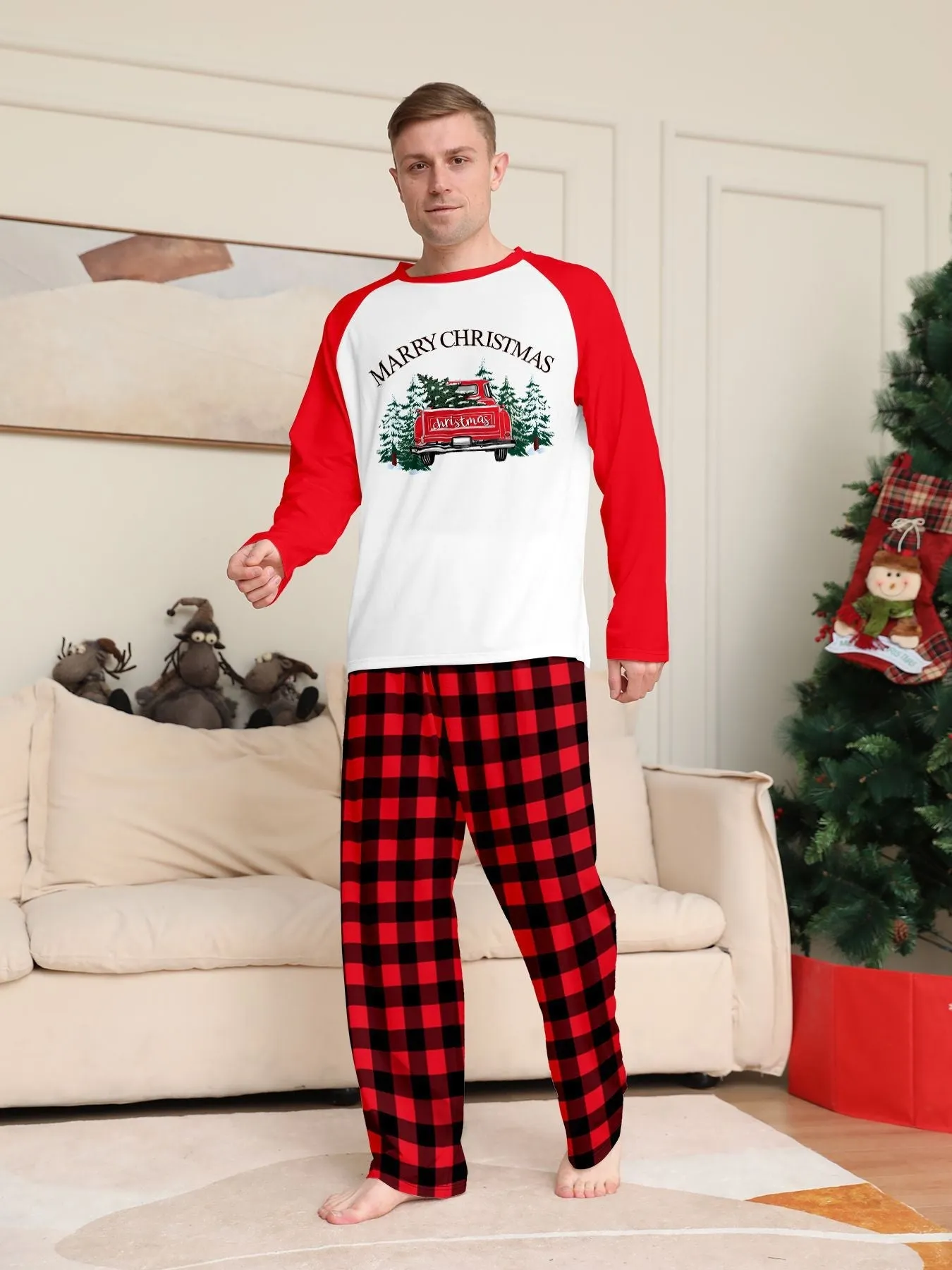 Red Car Printed Family Matching Christmas Pajamas Sets