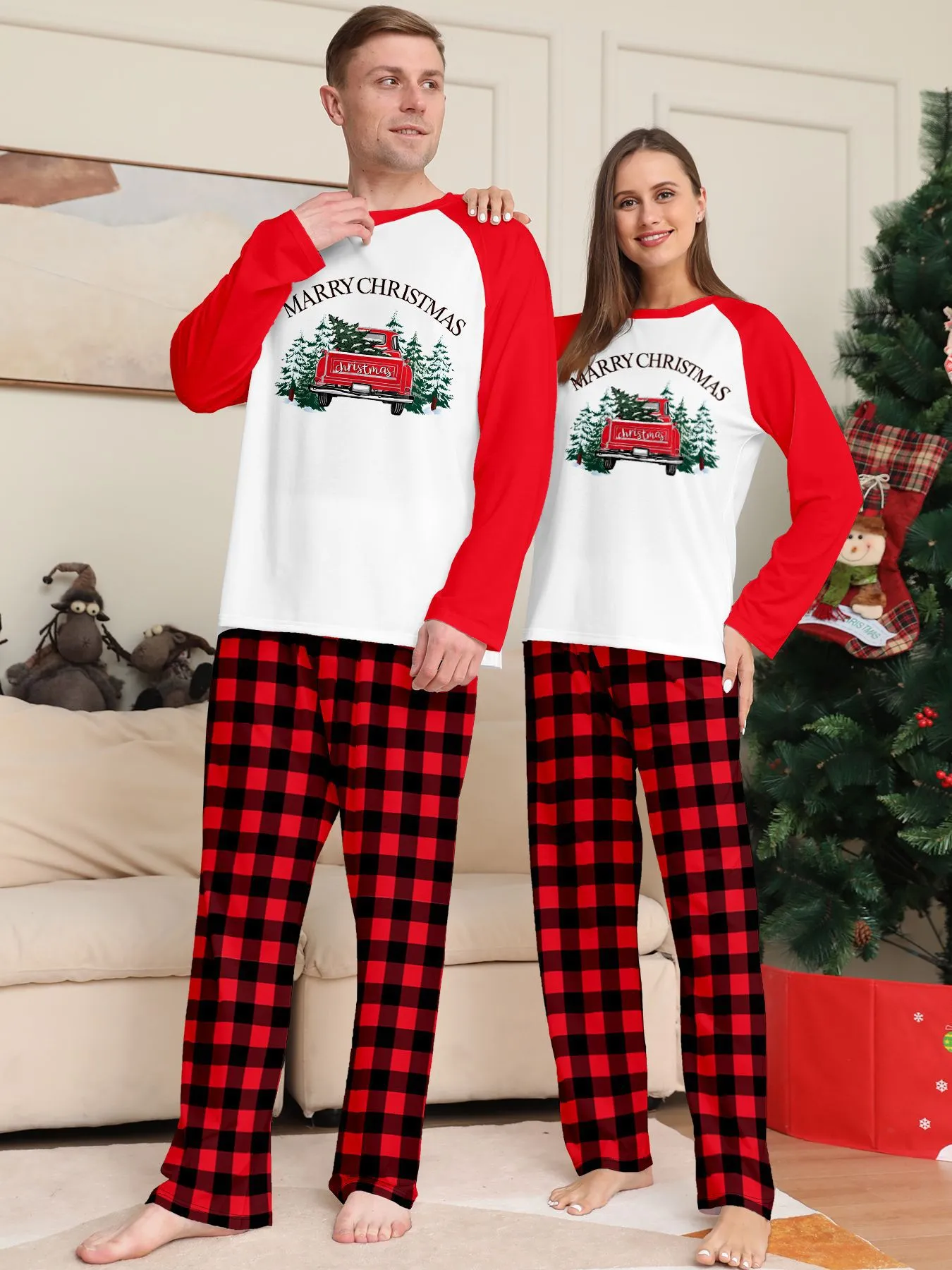 Red Car Printed Family Matching Christmas Pajamas Sets