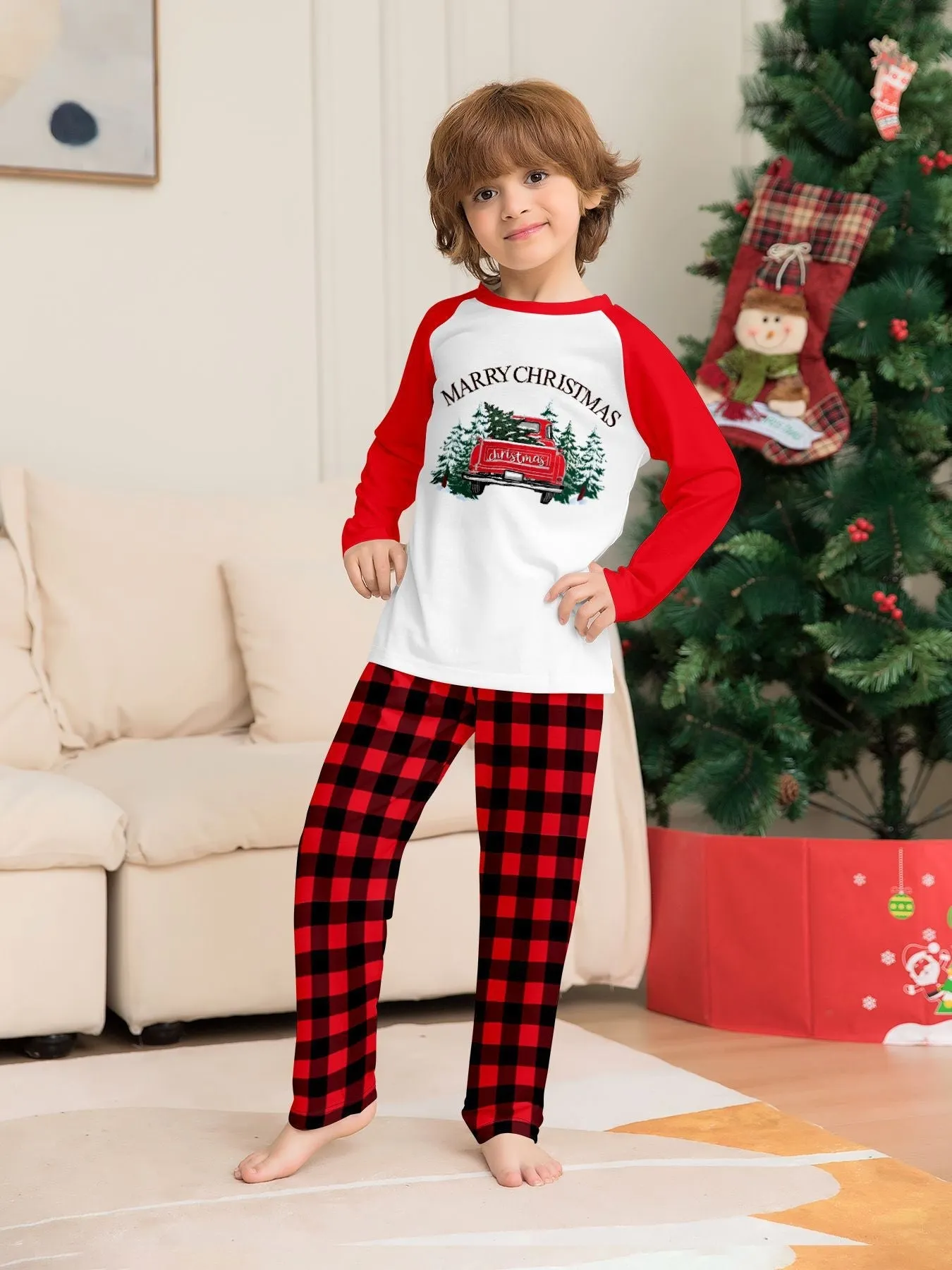 Red Car Printed Family Matching Christmas Pajamas Sets