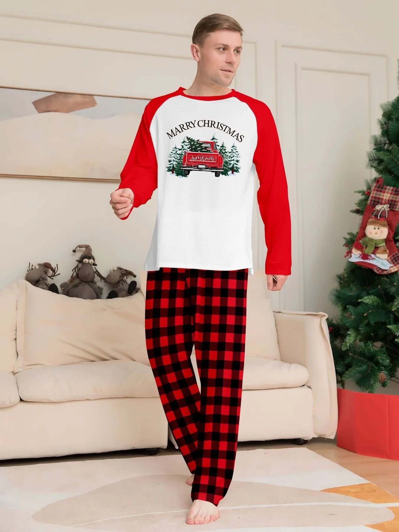 Red Car Printed Family Matching Christmas Pajamas Sets