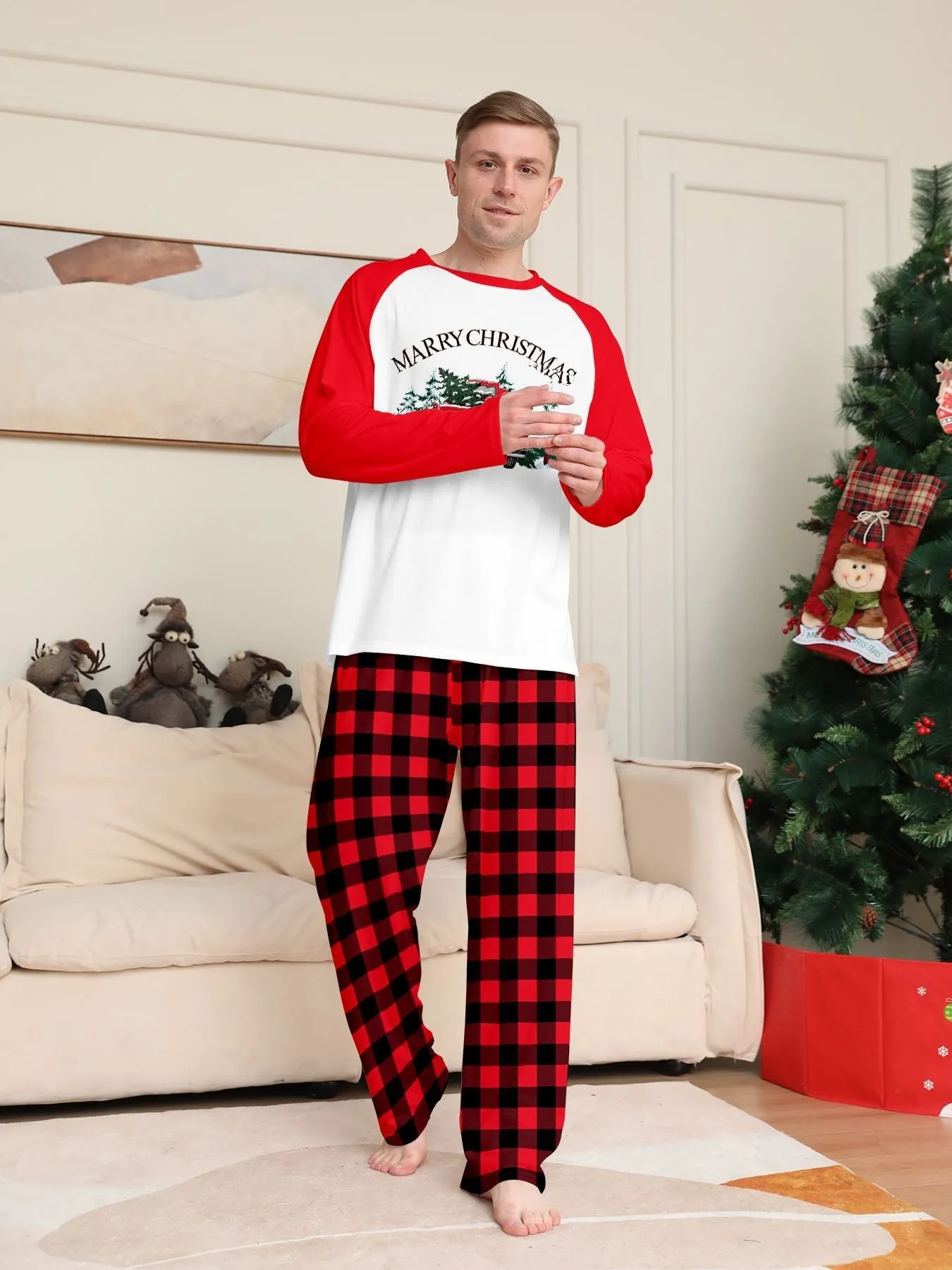 Red Car Printed Family Matching Christmas Pajamas Sets