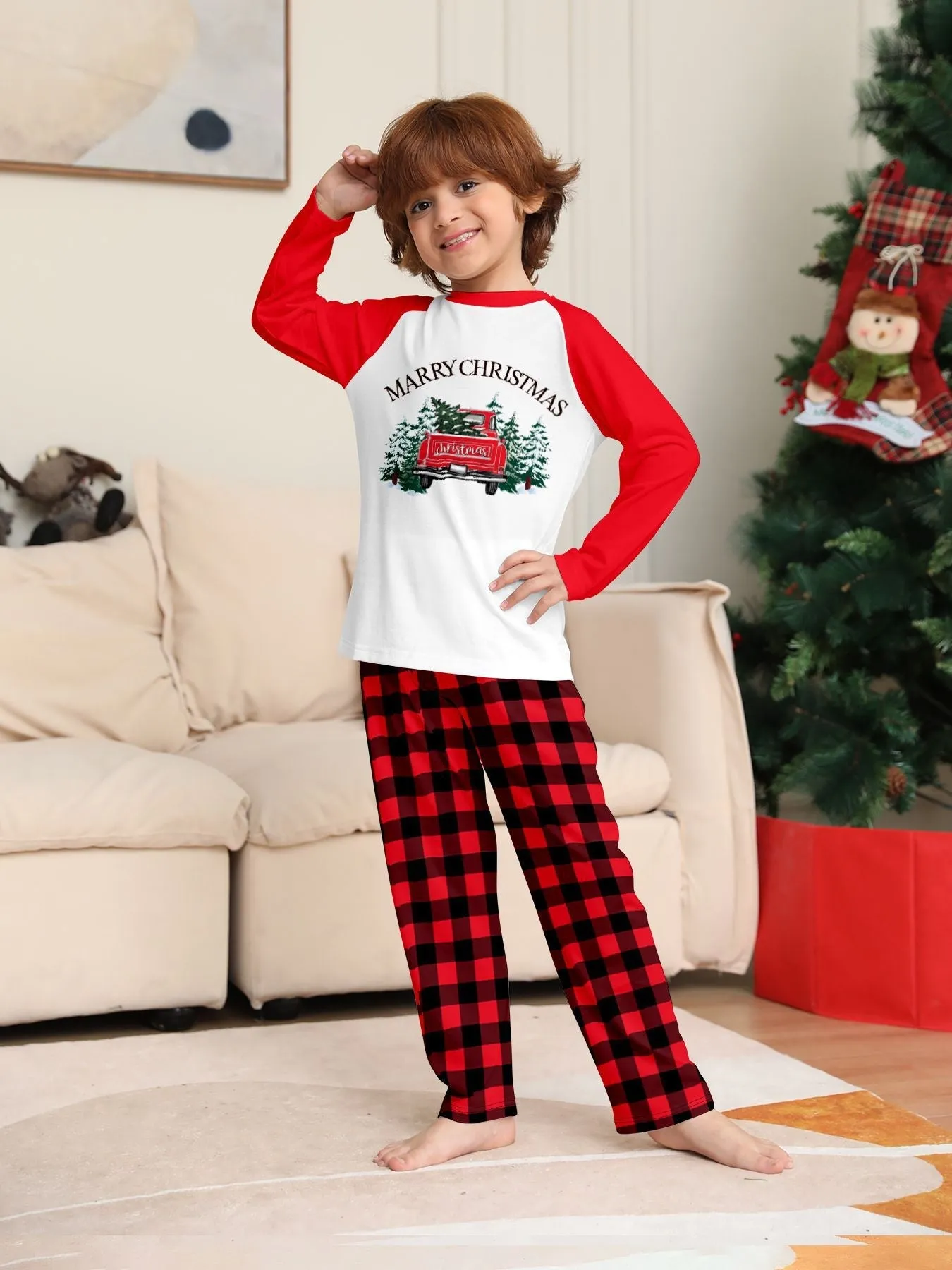 Red Car Printed Family Matching Christmas Pajamas Sets